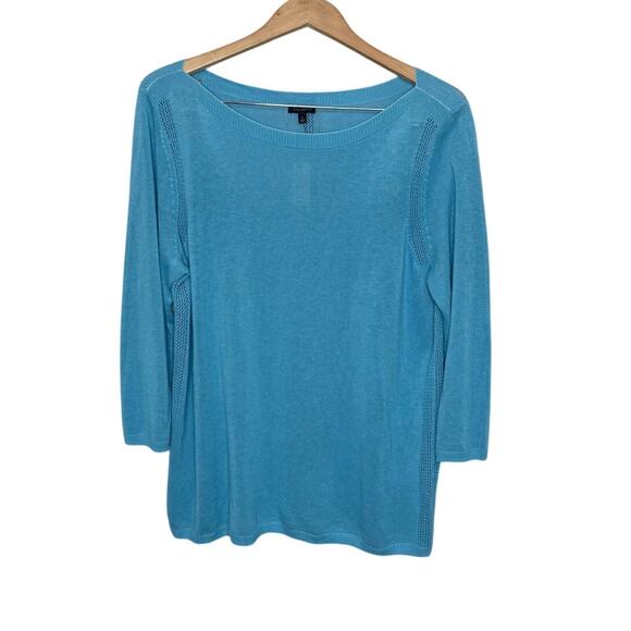 TALBOTS NWT Women's Large Oversized Lightweight Eyelet Knit Linen Sweater Blue - Picture 1 of 13